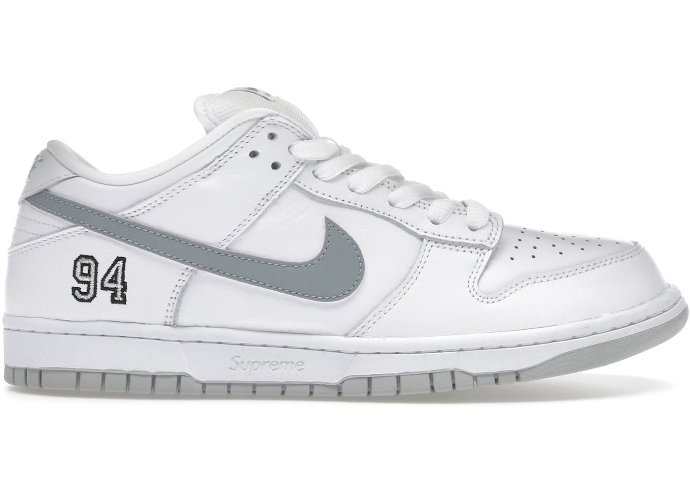 Nike SB Dunk Low Supreme 94 White Metallic Silver